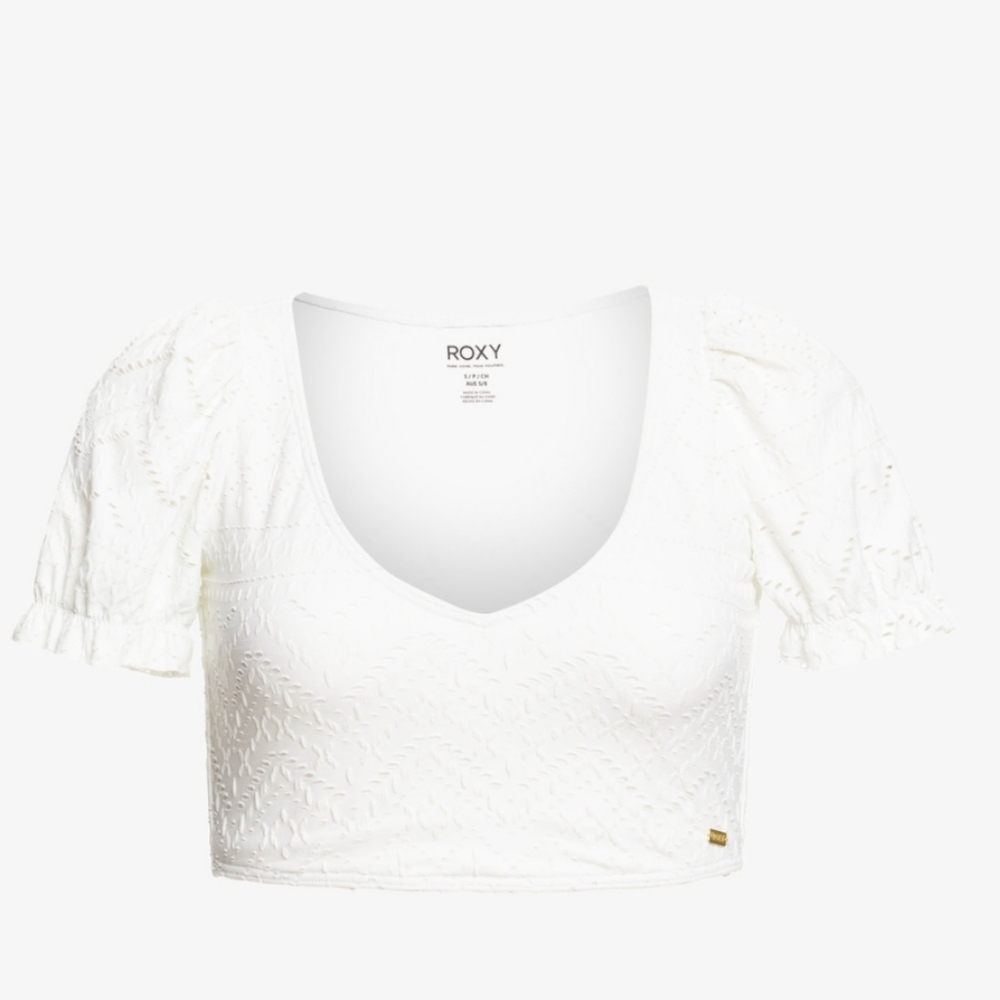 ROXY SWIM Quiet Beauty Crop Tee Bikini Eyelet Printed Swimsuit Top - Picture 8 of 10